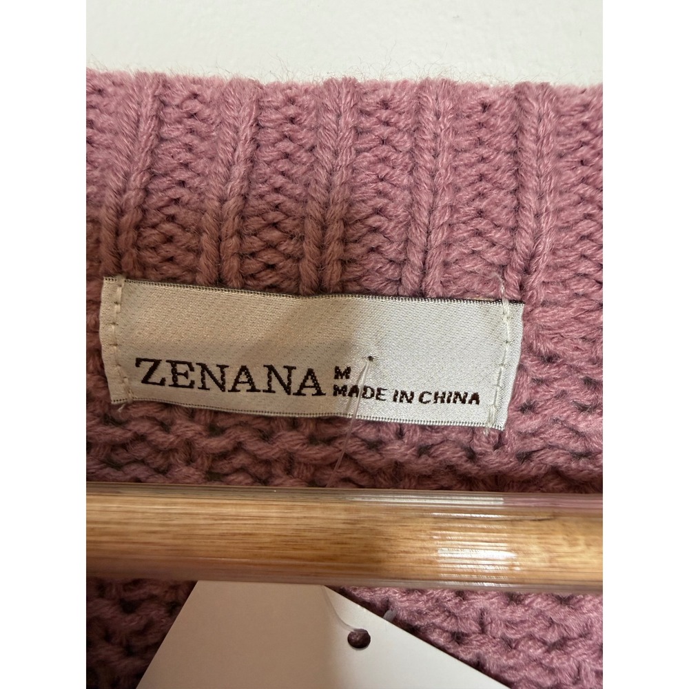 Zenana Women Pink Cable Knit Cropped High Low Sweater Side Slit TW-2437Y Medium - Picture 4 of 9